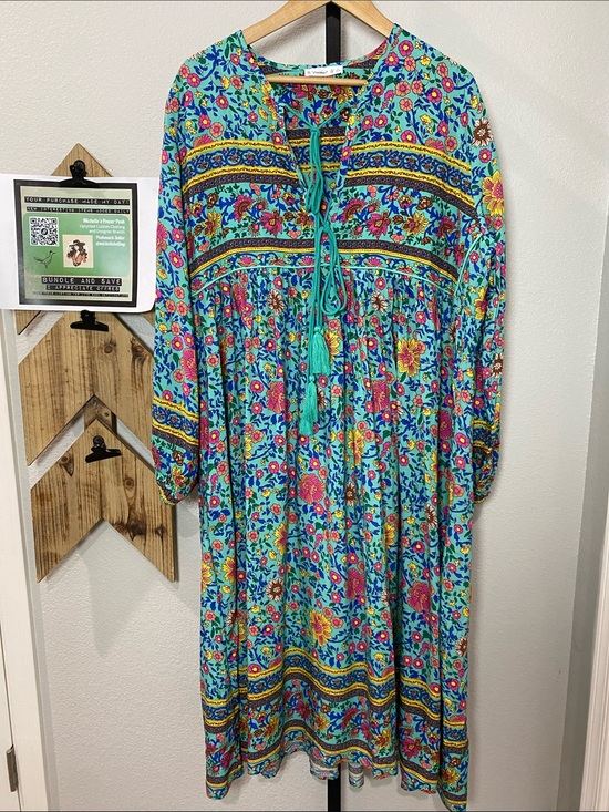 R. Vivimos Dresses & Skirts - Boho Floral  Balloon Sleeve Maxi in Teal nwot Spell vibes XL Cotton & Rayon soft